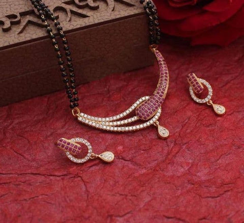 Artistic Maroon Color Golden Artificial American Diamond Mangalsutra Set