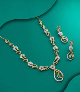 Charming White Color American Diamond Golden Artificial Necklace Set