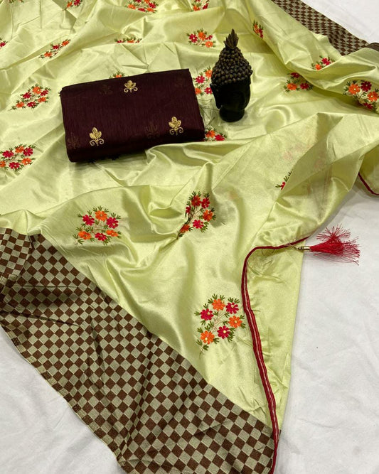 Light Green Color Party Wear Thread Stone Designer Work Silk Kitty Designer Saree Blouse