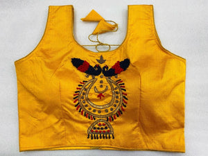 Yellow Color Party Wear Phantom Silk Designer Khatli Hand Work Ready Made Blouse