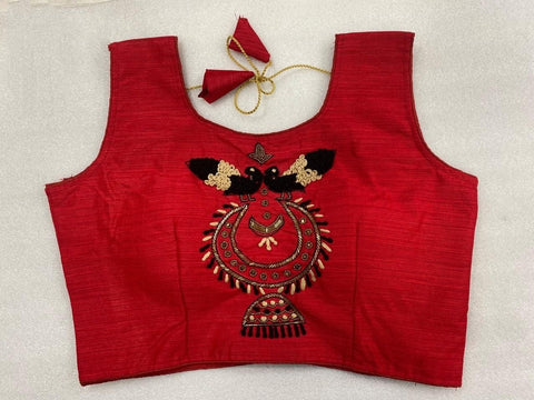 Red Color Festive Wear Hand Khatli Work Phantom Silk Full Stitched Blouse