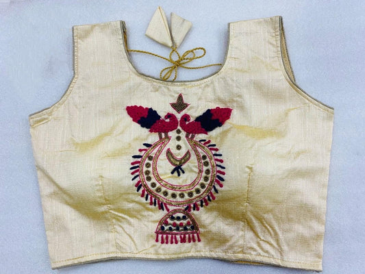 Red Color Fancy Ready Made Phantom Silk Khatli Hand Work Design Blouse