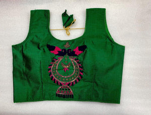 Green Color Occasion Wear Phantom Silk Khatli Hand Work Full Stitched Blouse