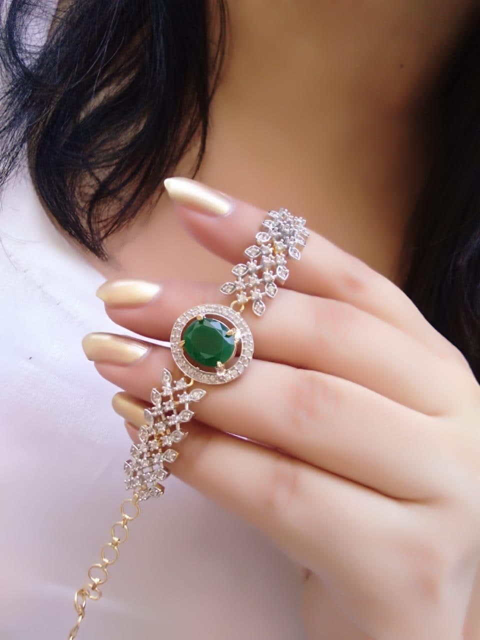 Divine White Color Diamond Golden Imitation Bracelet