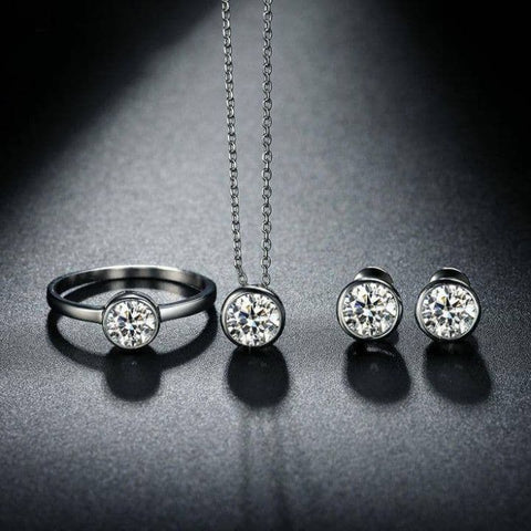 Wondrous White Color American Diamond Silver Plated Artificial Necklace Set