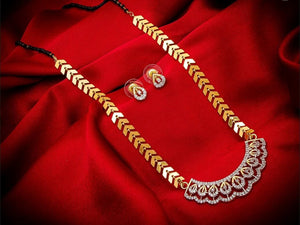 Demanding White Color American Diamond Golden Imitation Mangalsutra Set