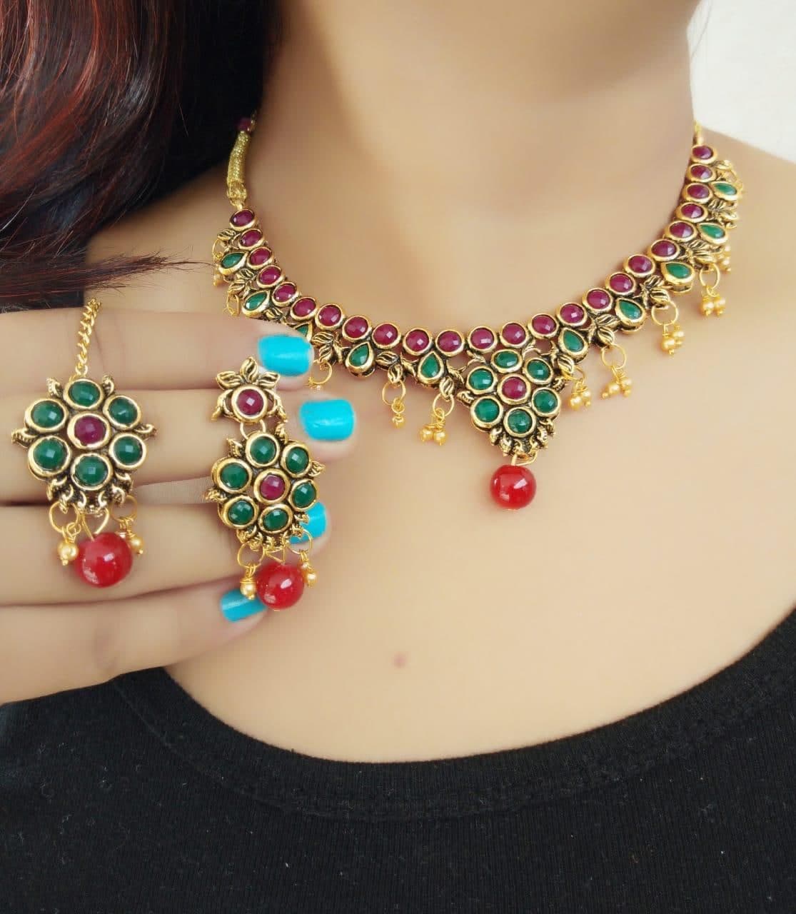 Multi Color Stone Imitation Wedding Wear Necklace Set