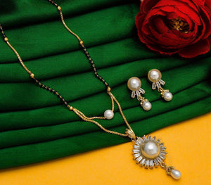 Bewildering Diamond Pearl Imitation Mangalsutra Set For Women