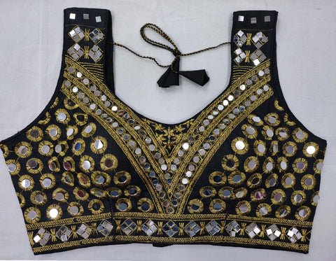 Black Color Wedding Wear Real Mirror Thread Zari Sequence Hand Work Full Stitched Blouse