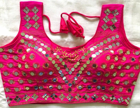 Rani Pink Color Party Wear Silk Phantom Zari Thread Real Mirror Sequence Hand Work Festival Wear Blouse