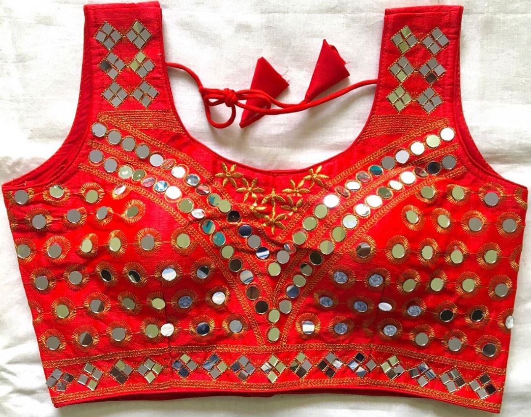 Red Color Designer Ready Made Festive Wear Phantom Silk Fancy Zari Thread Real Mirror Sequence Hand Work Blouse