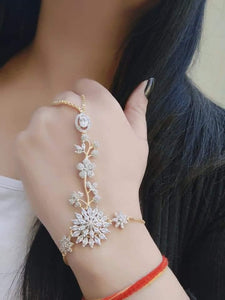 Stupendous White Color American Diamond Imitation Golden Bracelet