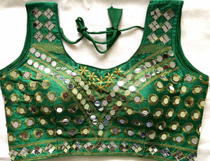 Festive Wear Dark Green Color Phantom Silk Thread Zari Sequence Real Mirror Hand Work Blouse