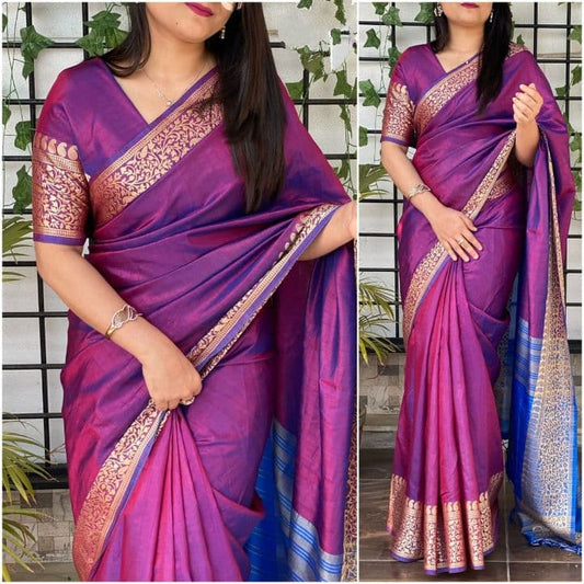 Stunning Magenta Color Sana Silk Design Occasion Wear Jacquard Work Saree Blouse