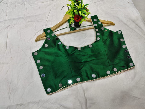 Dark Green Color Full Stitched Fantom Silk Designer Real Mirror Thread Work Blouse