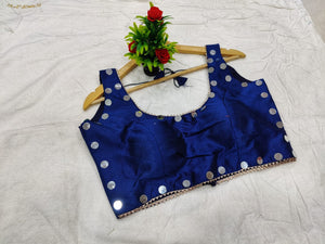 Dark Blue Color Party Wear Mirror Real Thread Work Silk Fantom Design Full Stitched Blouse