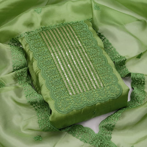 Artistic Green Color Organza Sequence Work Salwar Suit For Women