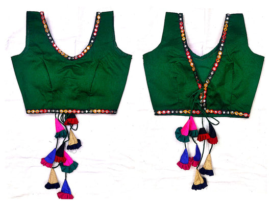 Green Color Festive Wear Full Stitched Phantom Silk Multi Color Kashmiri Work Jhumkha Latkan Design Blouse