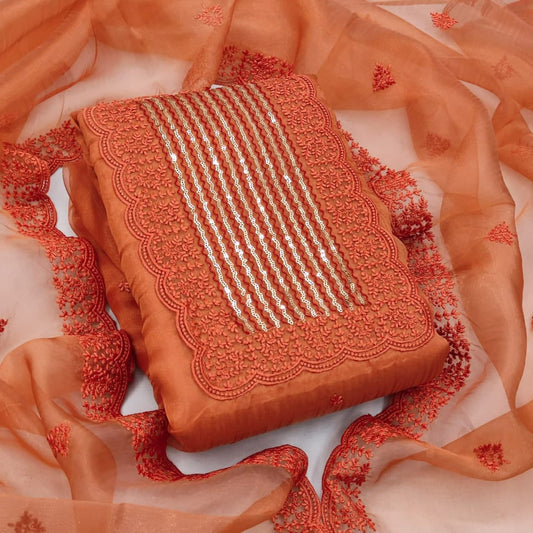 Novelty Orange Color Sequence Work Occasion Wear Organza Salwar Suit