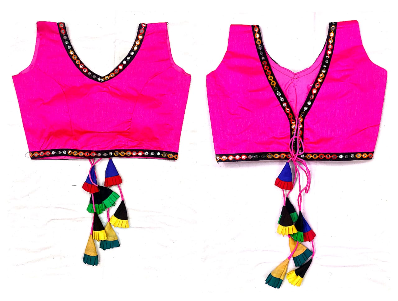 Rani Pink Color Designer Phantom Silk Ready Made Multi Color Kashmiri Work Jhumkha Latkan Design Blouse