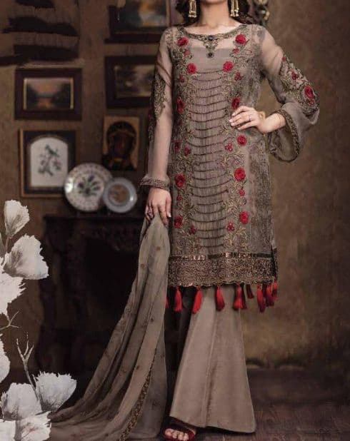 Pleasant Copper Color Georgette Embroidered Work Salwar Suit