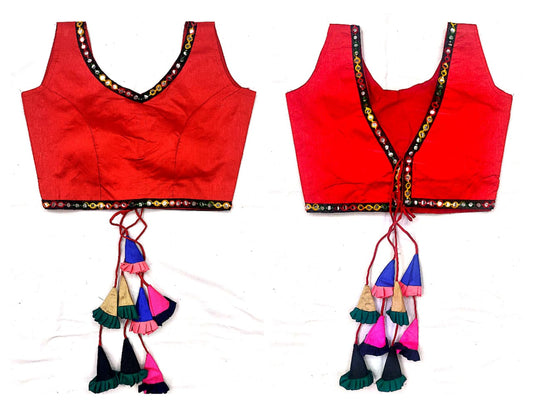 Red Color Festive Wear Phantom Silk Jhumkha Design Latkan Multi Color Kashmiri Work Ready Made Blouse