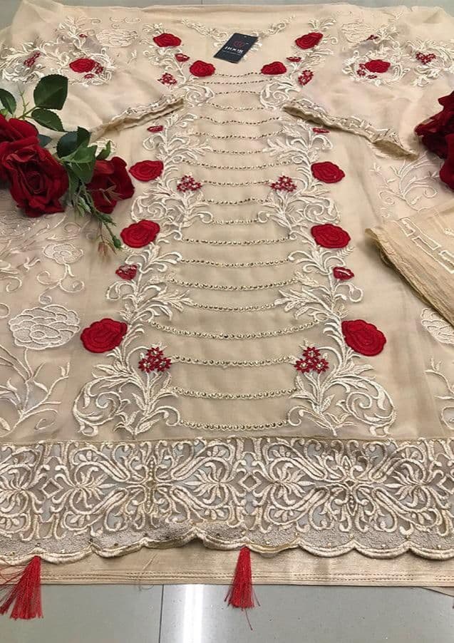 Engrossing Cream Color Georgette Festival Wear Stone Work Salwar Suit