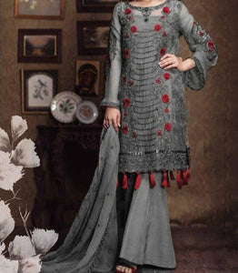 Hypnotic Grey Color Embroidered Stone Work Design Georgette Salwar Suit