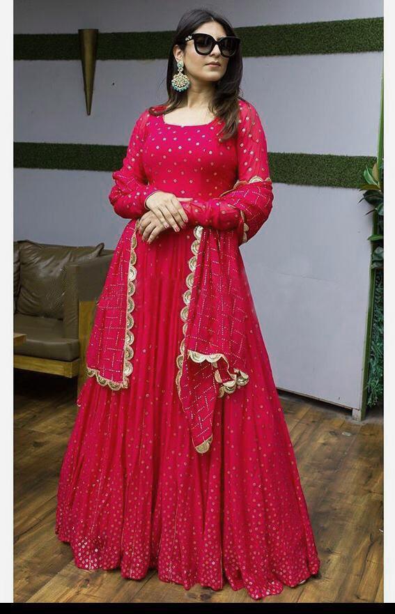 Rani Pink Color Designer Georgette Fancy Embroidered Work Anarkali Salwar Suit