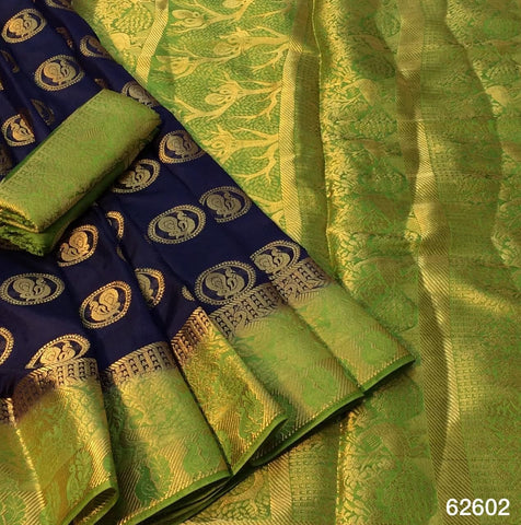 Artistic Navy Blue Color Function Wear Brocade Design Lace Nylon Silk Saree Blouse