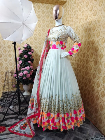 Captivation Light Grey Color Wedding Wear Georgette Embroidered Work Suit