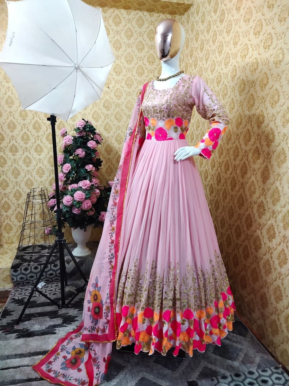 Bewildering Baby Pink Color Festive Wear Georgette Embroidered Work Salwar Suit