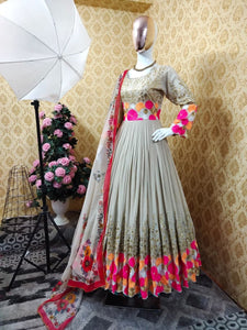 Blooming Grey Color Sequence Embroidered Work Georgette Salwar Suit Design