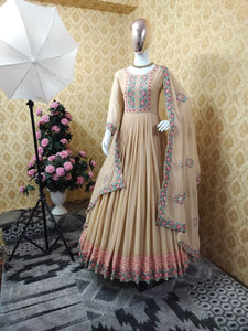 Pretty Cream Color Occasion Wear Georgette Embroidered Work Salwar Suit