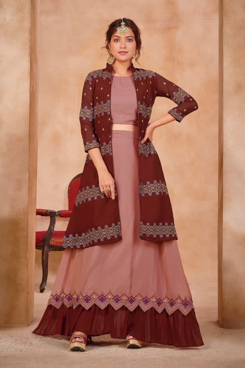 Adorable Maroon Color Georgette Embroidered Work Indo Western