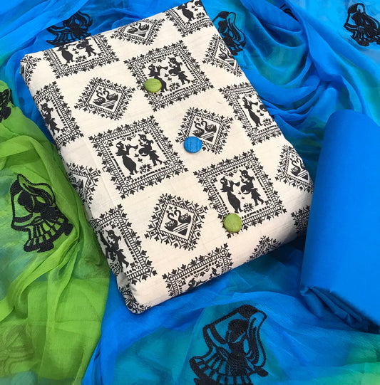 Sky Blue Color Cotton Printed Dress Material