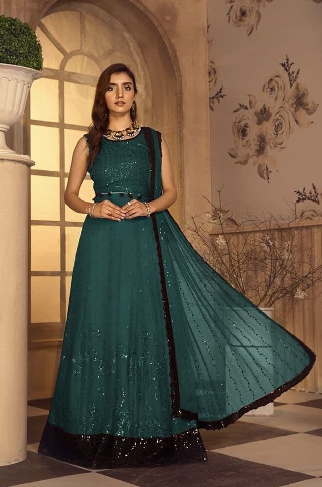 Rama Color Wedding Wear Georgette Sequence Embroidered Work Salwar Suit