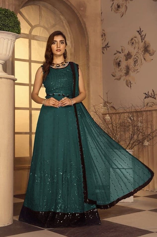 Rama Color Wedding Wear Georgette Sequence Embroidered Work Salwar Suit