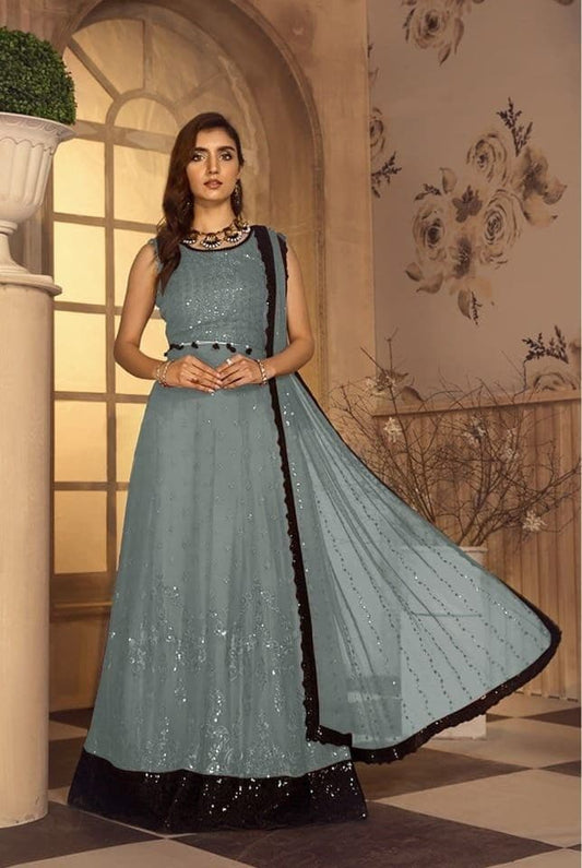 Grey Color Function Wear Embroidered Work Georgette Salwar Suit