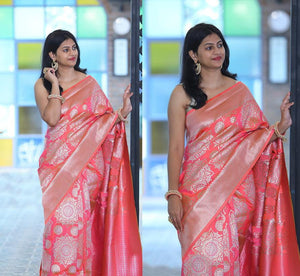 Light Pink Color Designer Banarasi Flower Design Rich Pallu Designer Saree Blouse