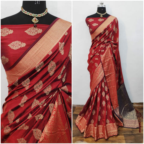 Maroon Color Sana Silk Designer Jacquard Work Zallar Designer Saree Blouse