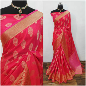 Rani Pink Color Wedding Wear Sana Silk Rich Pallu Jacquard Work Designer Saree Blouse