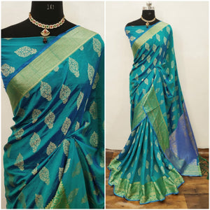 Light Rama Blue Color Jacquard Work Design Sana Silk Designer Saree Blouse