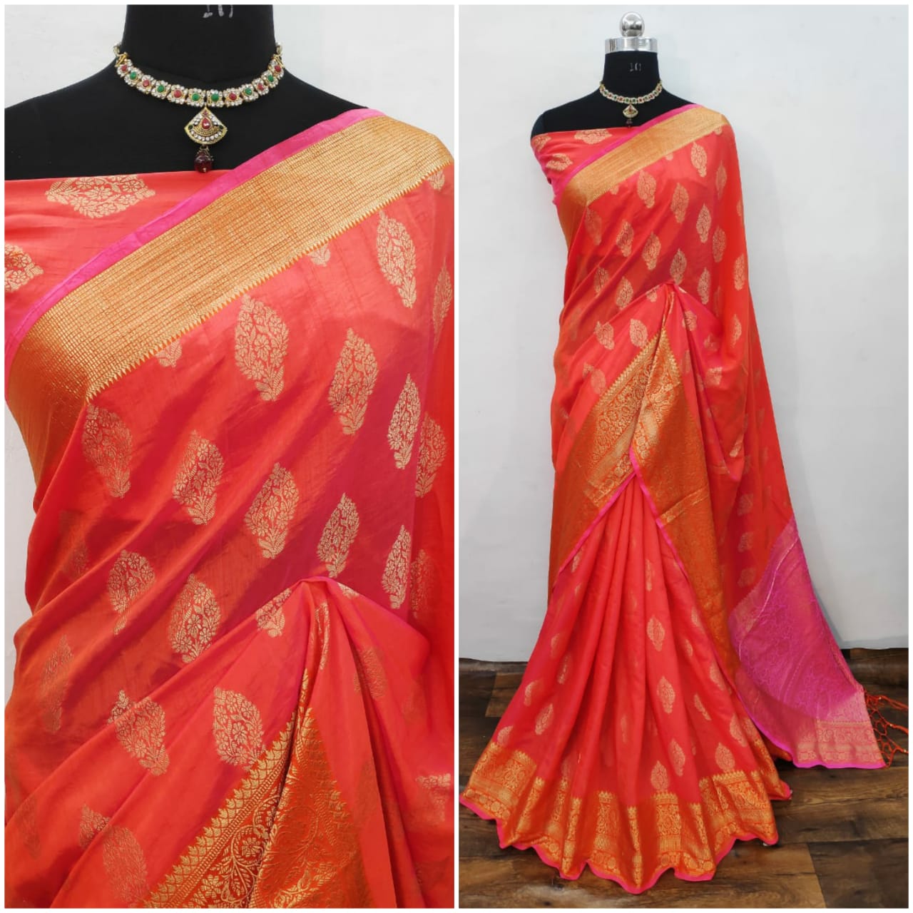 Orange Color Party Wear Sana Silk Grand Pallu Jacquard Work Zallar Designer Saree Blouse