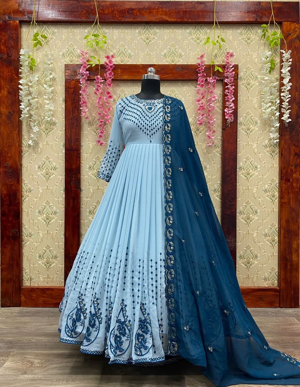Wonderful Blue Color Georgette Sequence Work Festive Wear Salwar Suit