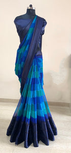 Blue Color Party Wear Printed Digital All Over Satin Patta Designer Saree Blouse