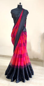 Pink Color Satin Digital Printed Patta All Over Designer Saree Blouse