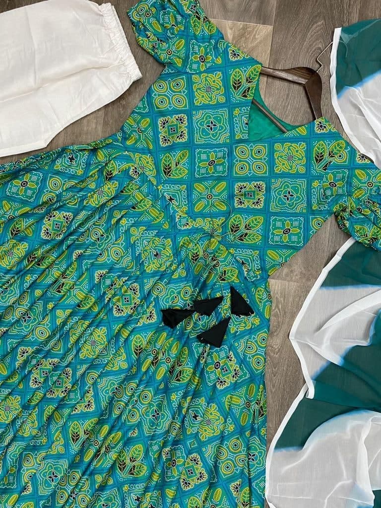 Graceful Rama Green Color Crape Printed Design Salwar Suit For Ladies