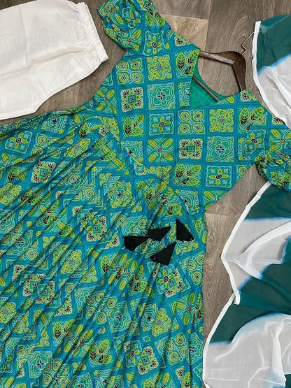 Graceful Rama Green Color Crape Printed Design Salwar Suit For Ladies