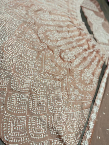 Awesome Cream Color Festive Wear Taffeta Silk Embroidered Work Lehenga Choli